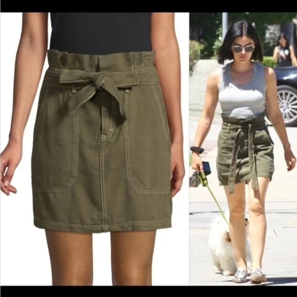 Free People Splendor in the Grass olive khaki paper bag waist cargo skirt - Picture 2 of 12